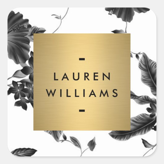 Vintages Schwarzes Floral Muster Personalisiert Quadratischer Aufkleber (Vorderseite)
