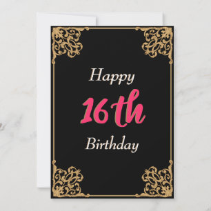 Vintages Schwarzes Gold Barock Rosa 16 . Geburtsta Einladung