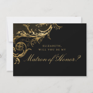 Vintages Schwarzes Gold Floral Damask Matron of Ho Einladung