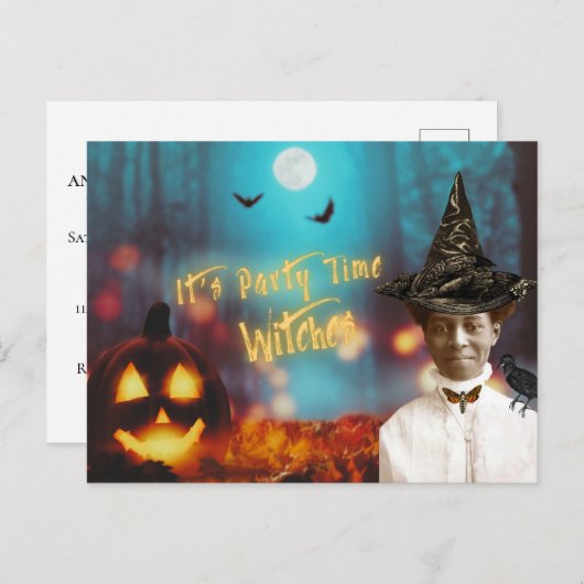 Vintages Schwarzes Halloween-Party Postkarte (Vorne/Hinten)