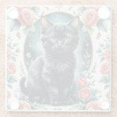 Vintages Schwarzes Kätzchen und Peony Glasuntersetzer (Rückseite)