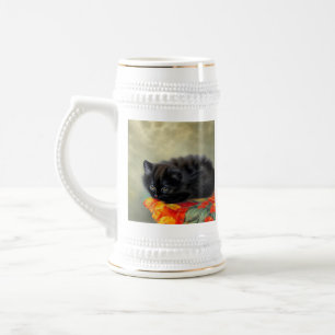 Vintages Schwarzes Kitten mit roter Blume Blanket Bierglas