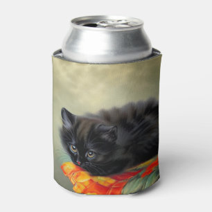 Vintages Schwarzes Kitten mit roter Blume Blanket Dosenkühler
