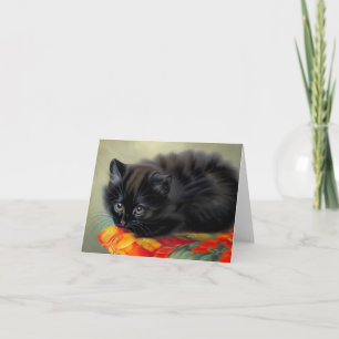 Vintages Schwarzes Kitten mit roter Blume Blanket Einladung