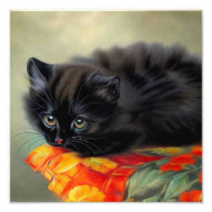 Vintages Schwarzes Kitten mit roter Blume Blanket Fotodruck