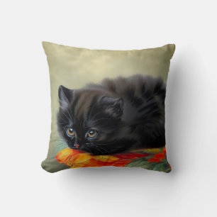 Vintages Schwarzes Kitten mit roter Blume Blanket Kissen