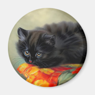 Vintages Schwarzes Kitten mit roter Blume Blanket Magnet