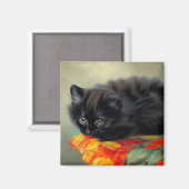 Vintages Schwarzes Kitten mit roter Blume Blanket Magnet (Vorderseite/Rückseite)