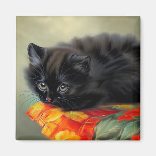 Vintages Schwarzes Kitten mit roter Blume Blanket Magnet