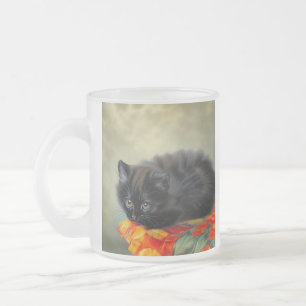 Vintages Schwarzes Kitten mit roter Blume Blanket Mattglastasse