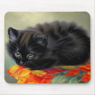 Vintages Schwarzes Kitten mit roter Blume Blanket Mousepad
