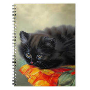 Vintages Schwarzes Kitten mit roter Blume Blanket Notizblock