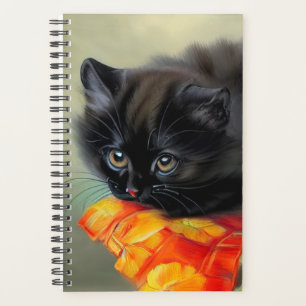 Vintages Schwarzes Kitten mit roter Blume Blanket Planer