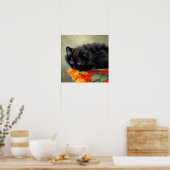 Vintages Schwarzes Kitten mit roter Blume Blanket Poster (Küche)