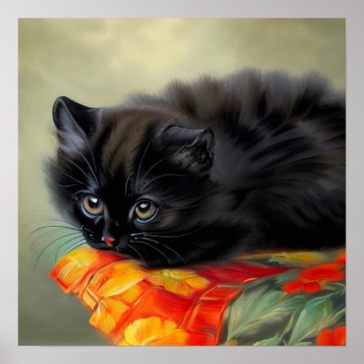 Vintages Schwarzes Kitten mit roter Blume Blanket Poster (Vorne)