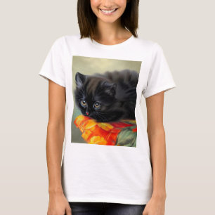 Vintages Schwarzes Kitten mit roter Blume Blanket T-Shirt