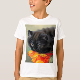 Vintages Schwarzes Kitten mit roter Blume Blanket T-Shirt