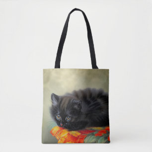Vintages Schwarzes Kitten mit roter Blume Blanket Tasche