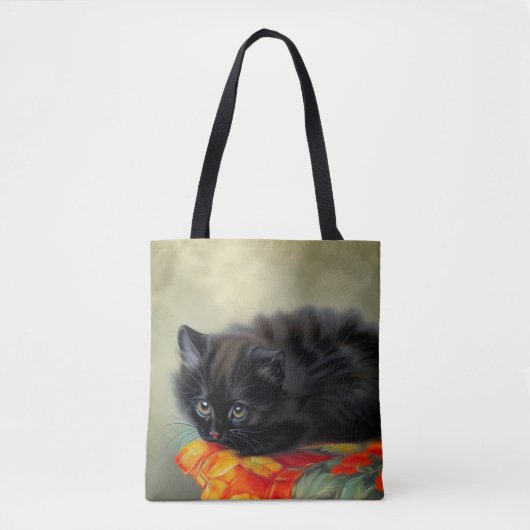 Vintages Schwarzes Kitten mit roter Blume Blanket Tasche (Vorderseite)