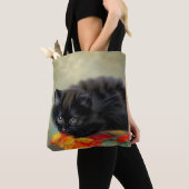 Vintages Schwarzes Kitten mit roter Blume Blanket Tasche (Von Nahem)