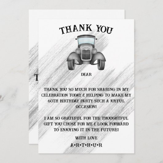 Vintages schwarzes klassisches Retro-Auto Dankeskarte (Vorne/Hinten)