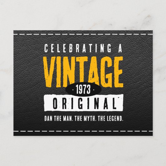 Vintages Schwarzes Leder Geburtsjahr Ankündigungspostkarte (Vorderseite)