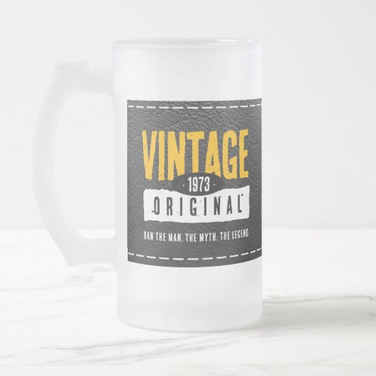 Vintages Schwarzes Leder Geburtsjahr Mattglas Bierglas (Links)