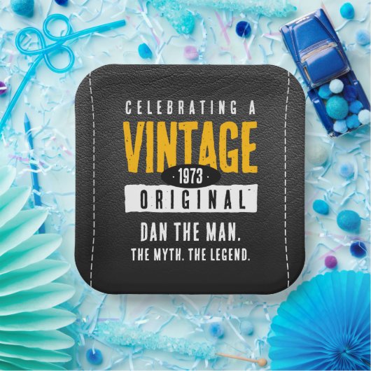 Vintages Schwarzes Leder Geburtsjahr Pappteller (Party)