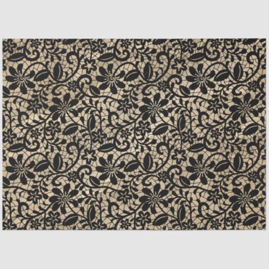 Vintages, schwarzes Spitzen-Dekopapier Seidenpapier (Vorderseite)