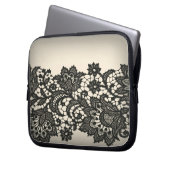 Vintages schwarzes Spitzenbeige Paris Laptop-Sieb Laptopschutzhülle (Vorderseite Links)