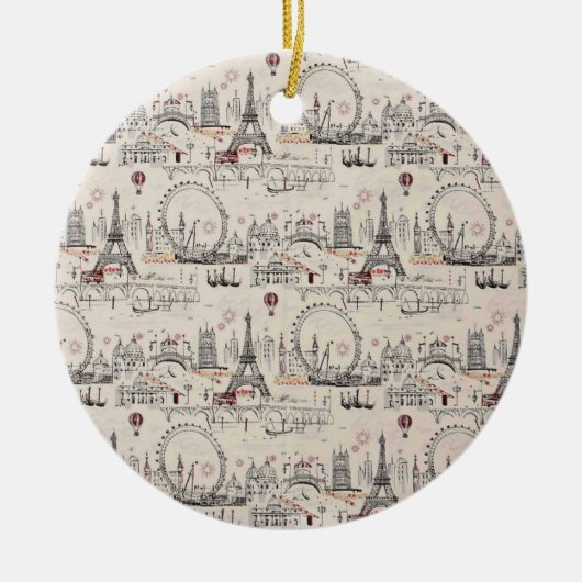 Vintages schwarzes u. weißes Europas Ansehen Keramikornament (Vorne)