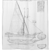 Vintages schwarzes u. weißes Segelboot, das Duschvorhang (Vorderseite)