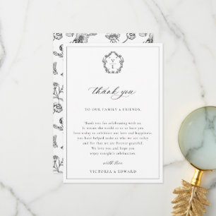 Vintages Schwarzes Wappen Hochzeitstisch Dankeskarte