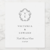 Vintages Schwarzes Wappen Monogramm Hochzeit Weinetikett (Einzelnes Label)