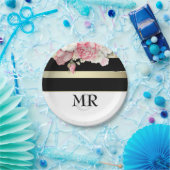 Vintages schwarzes Wedding mit Blumengoldweiße Pappteller (Party)