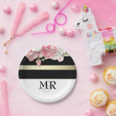 Vintages schwarzes Wedding mit Blumengoldweiße Pappteller (Party)