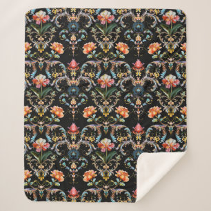 Vintages Schwarzgold-Damastmuster Sherpadecke