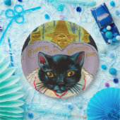 Vintages SchwarzkatzenHalloween-Party Pappteller (Party)