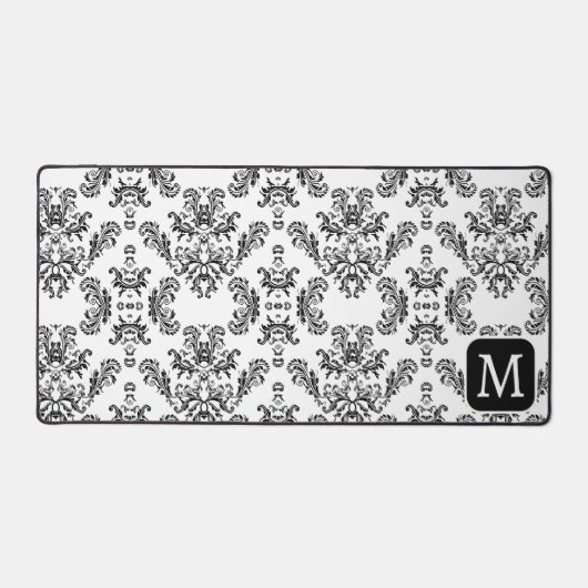 Vintages Schwarzschwarz-Damastmuster Custom Monogr Schreibtischunterlage (Vorderseite)