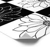 Vintages Schwarzweiß-Schachbrett und Blume Poster (Ecke)