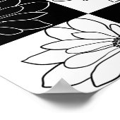 Vintages Schwarzweiß-Schachbrett und Blume Poster (Ecke)