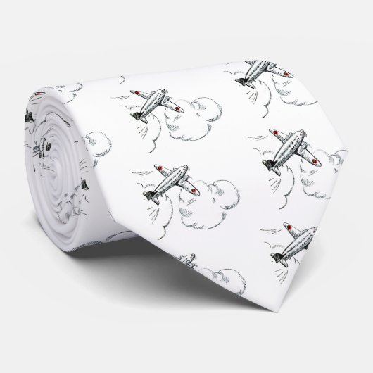 Vintages Schwarzweiss-zeichnen des Flugzeug-| Krawatte (Gerollt)