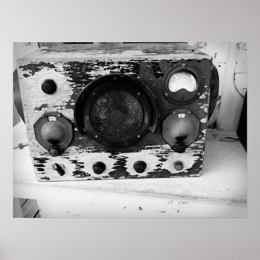 Vintages Schwarzweißfunkgerät Poster (Vorne)