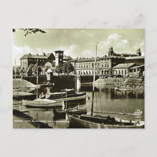Vintages Schweden, Hafen von Malmo Postkarte (Vorderseite)