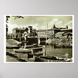 Vintages Schweden, Malmö, Ufergegend und Boote Poster