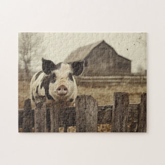 Vintages Schwein auf einem landwirtschaftlichen Be Puzzle
