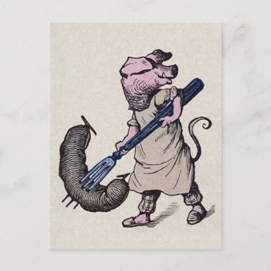 Vintages Schwein und Wurst Postkarte (Vorderseite)