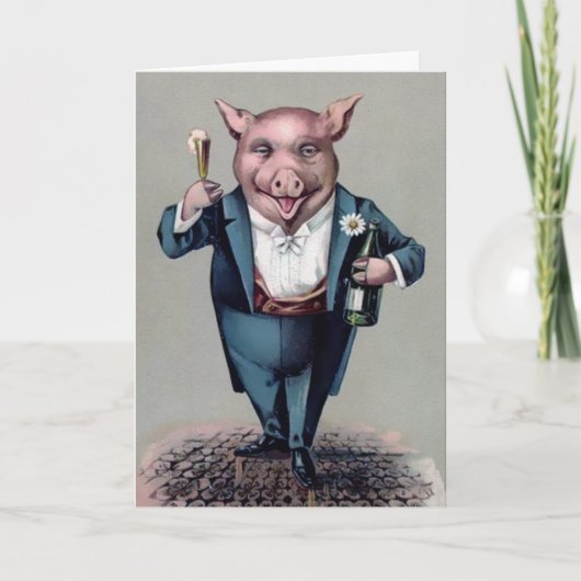 Vintages Schweinefleisch Feiertagskarte (Vorderseite)