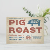 Vintages Schweinefleisch GRILLEN Geburtstag Einlad Einladung (Stehend Vorderseite)