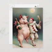 Vintages Schweinetrinken Postkarte (Vorne/Hinten)